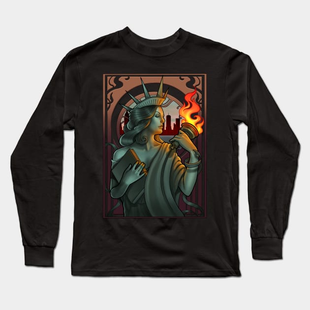 Halo Lady Liberty Long Sleeve T-Shirt by fallynchyld